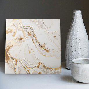 Golden Whirl Faux Marmer Dynamisch Fluid Patroon Tegeltje