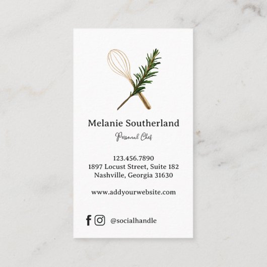 Golden Whisk & Rosemary Persoonlijke Chef & Cateri Visitekaartje (Achterkant)