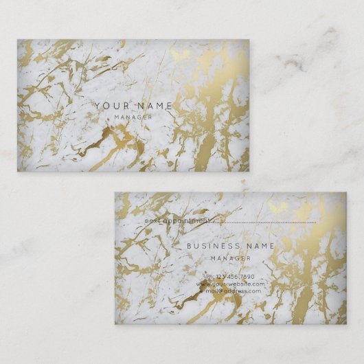 Golden White Carrara Marble Appointcard Gold Afsprakenkaartje (Voorkant / Achterkant)