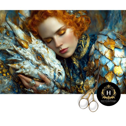 Golden White Dragon Fantasy Queen Decoupage Art Tissuepapier