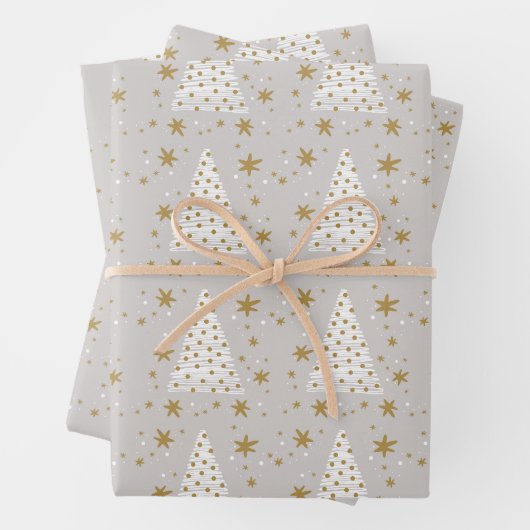 Golden White Elegant Simple Illustrated Christmas Inpakpapier Vel (In situ)