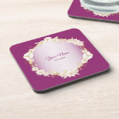 Golden White Floral Pink Geometric Rustic Wedding Bier Onderzetter (Linkerzijde)