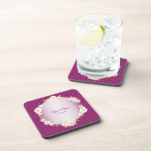 Golden White Floral Pink Geometric Rustic Wedding Bier Onderzetter (Rechterzijde)