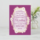 Golden White Floral Pink Geometric Rustic Wedding Kaart (Staand voorkant)