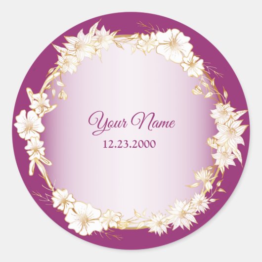 Golden White Floral Pink Geometric Rustic Wedding Ronde Sticker (Voorkant)
