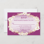 Golden White Floral Pink Geometric Rustic Wedding  RSVP Kaartje (Voorkant)