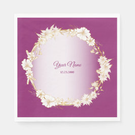 Golden White Floral Pink Geometric Wedding Party Servet