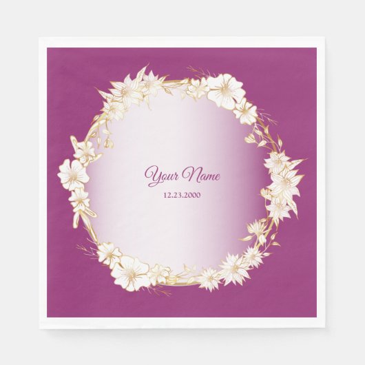 Golden White Floral Pink Geometric Wedding Party Servet (Voorkant)