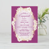 Golden White Floral Pink Rustic Engagement Party Kaart (Staand voorkant)