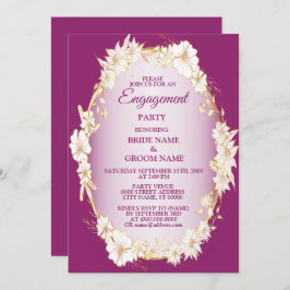 Golden White Floral Pink Rustic Engagement Party Kaart