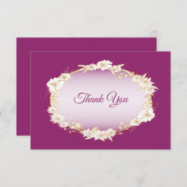 Golden White Floral Pink Wedding Geometric Rustic Bedankkaart