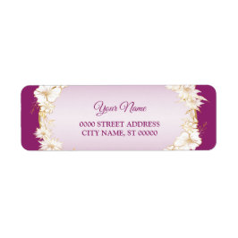 Golden White Floral Pink Wedding Return Address Etiket