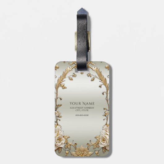Golden White Flowers Bagagelabel (Achterkant verticaal)