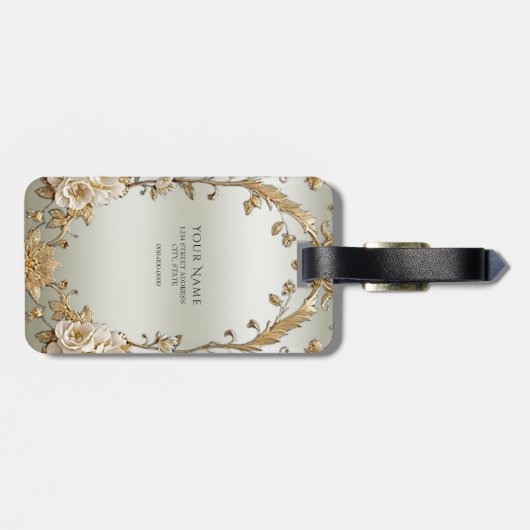 Golden  White Flowers Bagagelabel (Achterkant horizontaal)