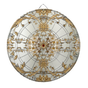 Golden  White Flowers Dartboard Dartbord