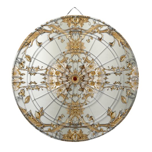 Golden  White Flowers Dartboard Dartbord (Voorkant)
