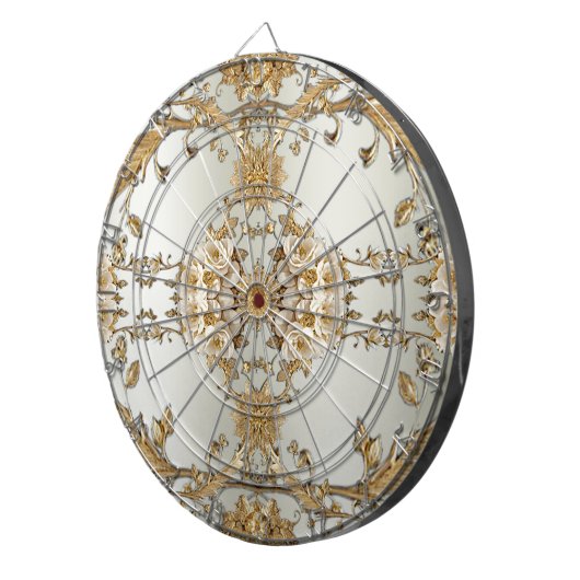 Golden White Flowers Dartboard Dartbord (Voorkant Rechts)