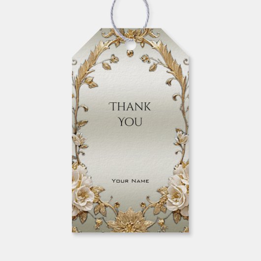 Golden  White Flowers Gift Label Cadeaulabel (Achterkant)