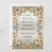 Golden  White Flowers Huwelijksuitnodiging Kaart (Voorkant)