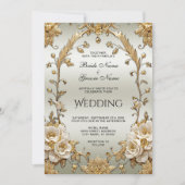 Golden  White Flowers Huwelijksuitnodiging Kaart (Voorkant)