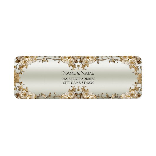 Golden  White Flowers Retour Adreslabel Etiket (Voorkant)