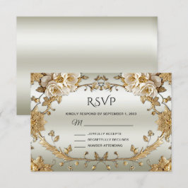 Golden White Flowers RSVP-kaart RSVP Kaartje