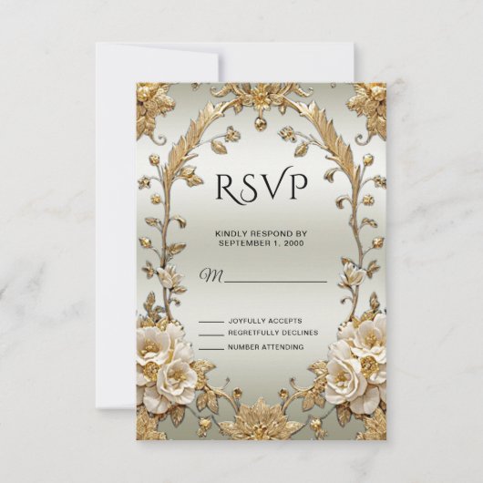 Golden  White Flowers RSVP-kaart RSVP Kaartje (Voorkant)