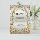 Golden  White Flowers RSVP-kaart RSVP Kaartje (Staand voorkant)