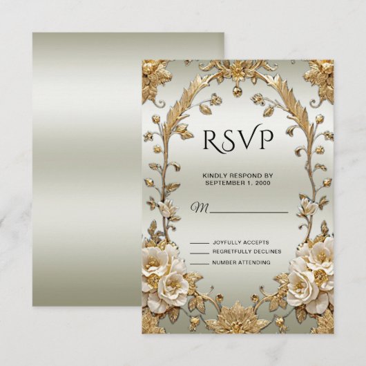 Golden  White Flowers RSVP-kaart RSVP Kaartje (Voorkant / Achterkant)