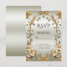 Golden White Flowers RSVP-kaart RSVP Kaartje