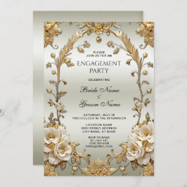 Golden White Flowers Verloving Kaart