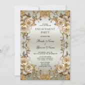 Golden  White Flowers Verloving Kaart (Voorkant)