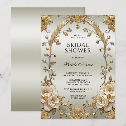 Golden  White Flowers Vrijgezellenfeest Kaart (Voorkant / Achterkant)