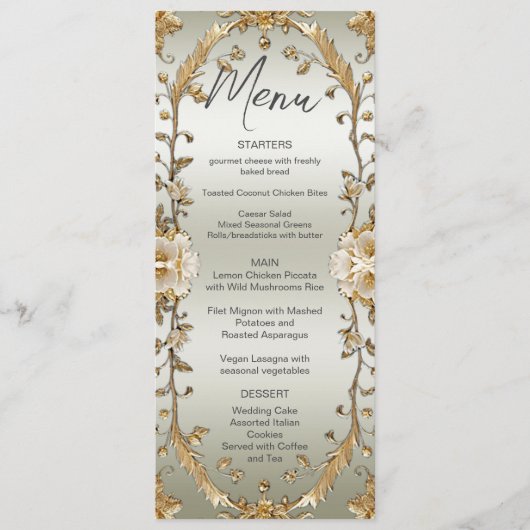 Golden  White Flowers Wedding Menu (Voorkant)