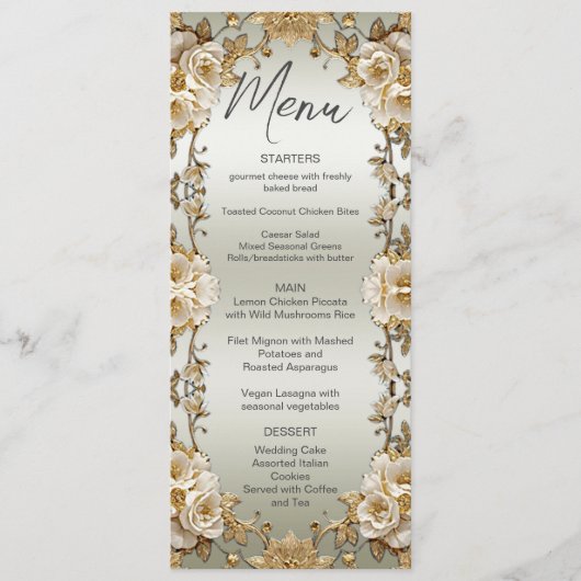 Golden  White Flowers Wedding Menu (Voorkant)