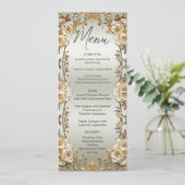 Golden  White Flowers Wedding Menu (Staand voorkant)
