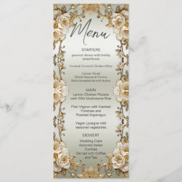 Golden White Flowers Wedding Menu