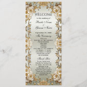 Golden  White Flowers Wedding Program Programmakaart (Voorkant)
