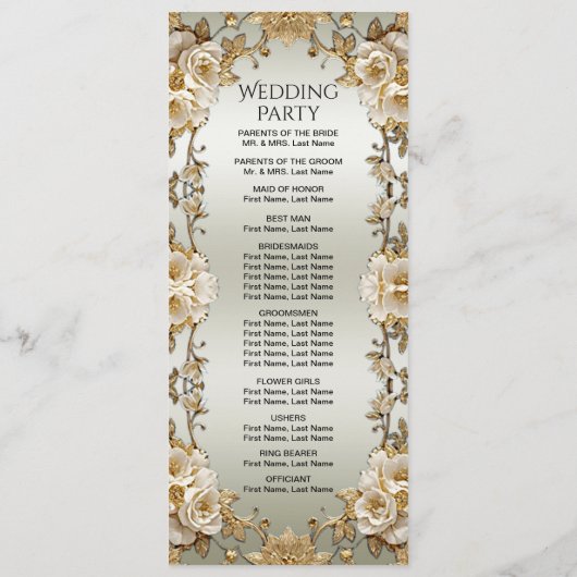 Golden  White Flowers Wedding Program Programmakaart (Achterkant)