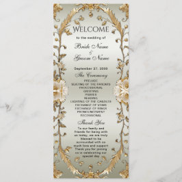Golden White Flowers Wedding Program Programmakaart