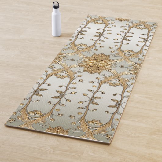 Golden  White Flowers Yoga Mat (In situ)