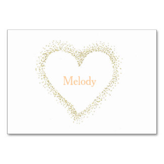 Golden - White Heart Wedding Table / Place Card Kaart