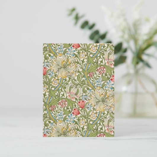 Golden White Lily Floral William Morris Briefkaart (Staand voorkant)