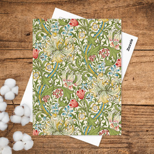 Golden White Lily Floral William Morris Briefkaart