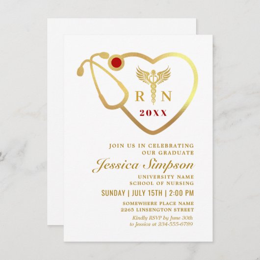 Golden White Modern Nursing School Afstuderen Kaart (Voorkant / Achterkant)