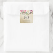 Golden White Rose Pink Floral 80th Birthday Vierkante Sticker (Tas)