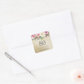 Golden White Rose Pink Floral 80th Birthday Vierkante Sticker (Envelop)