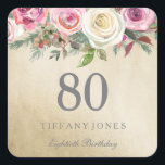 Golden White Rose Pink Floral 80th Birthday Vierkante Sticker<br><div class="desc">Golden White Rose Pink Floral 80e verjaardag Sticker zeehondenbont Zie Niche en nestwinkel voor overeenkomend collectie</div>