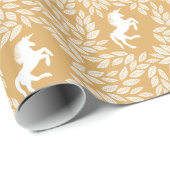 Golden & White Unicorn Floral Leaf Pattern Cadeaupapier (Rol Hoek)