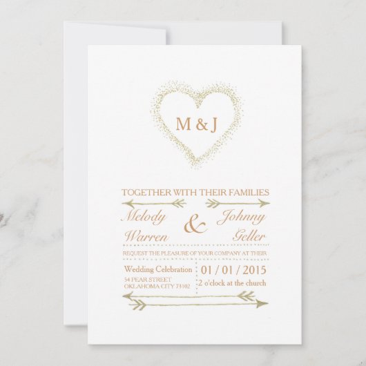 Golden - White Wedding Invitation Card Kaart (Voorkant)